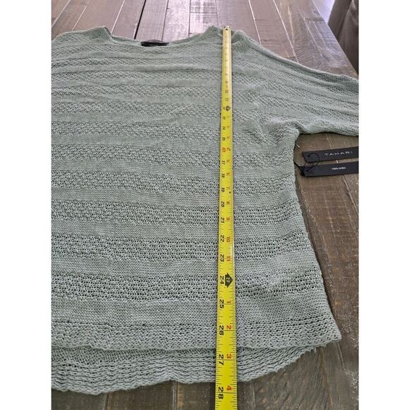 Tahari Linen Sweater S Sage Green Textured Lightweight Knit Pullover Oversized - Picture 4 of 6